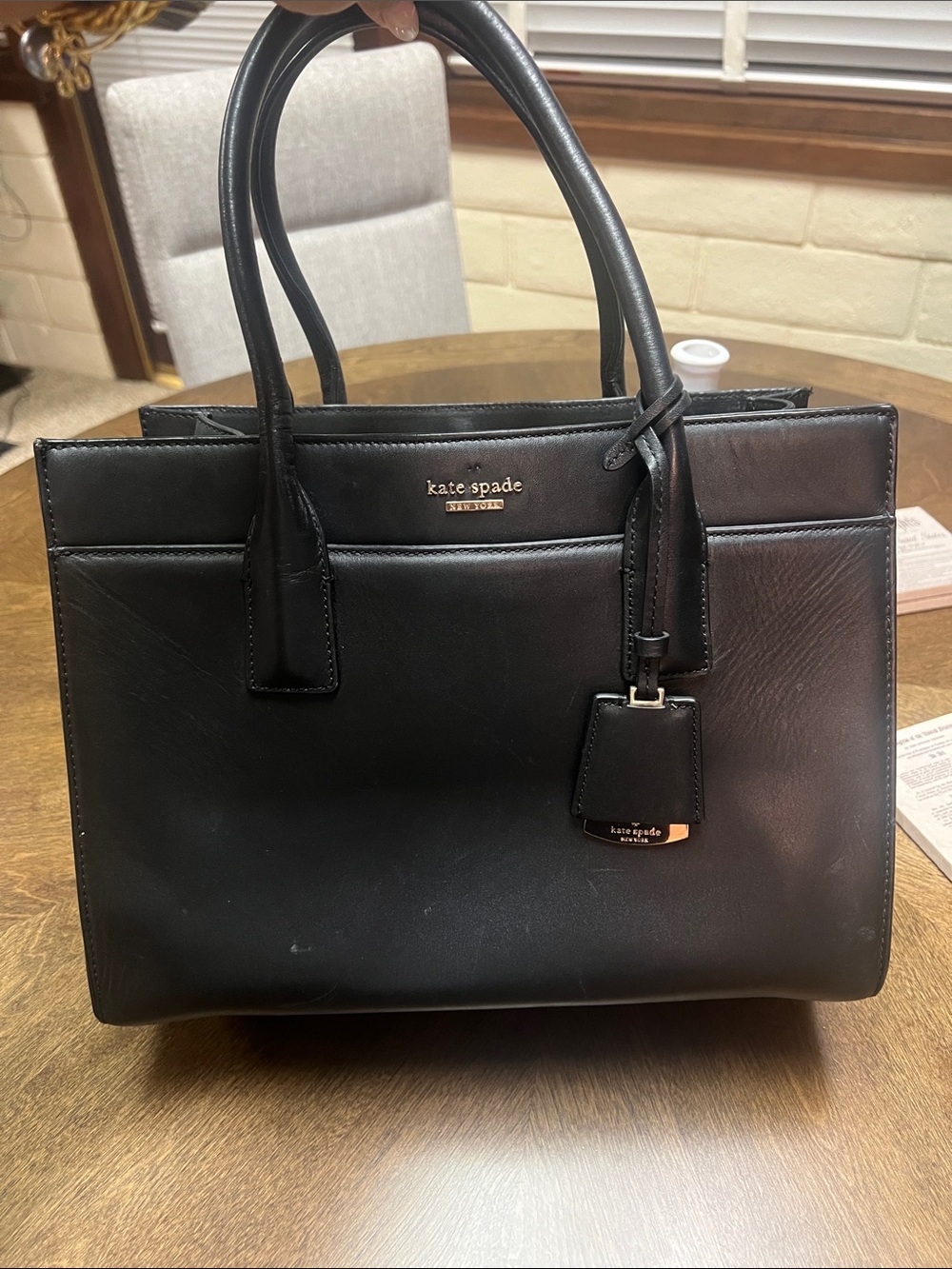 Vintage kate spade black leather satchel with hang tag